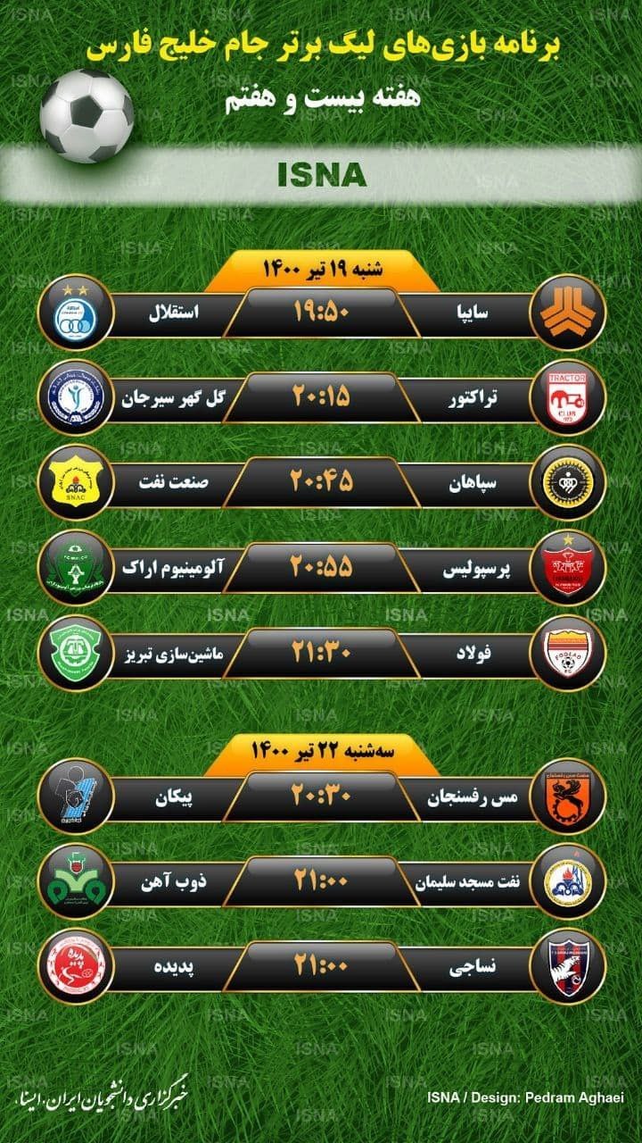 برنامه هفته بیست و هفتم لیگ برتر فوتبال