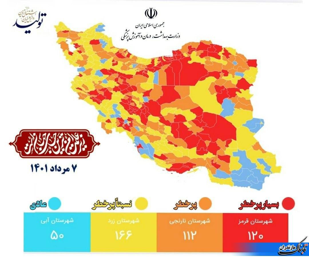 آخرین وضعیت رنگ بندی کرونایی در مازندران